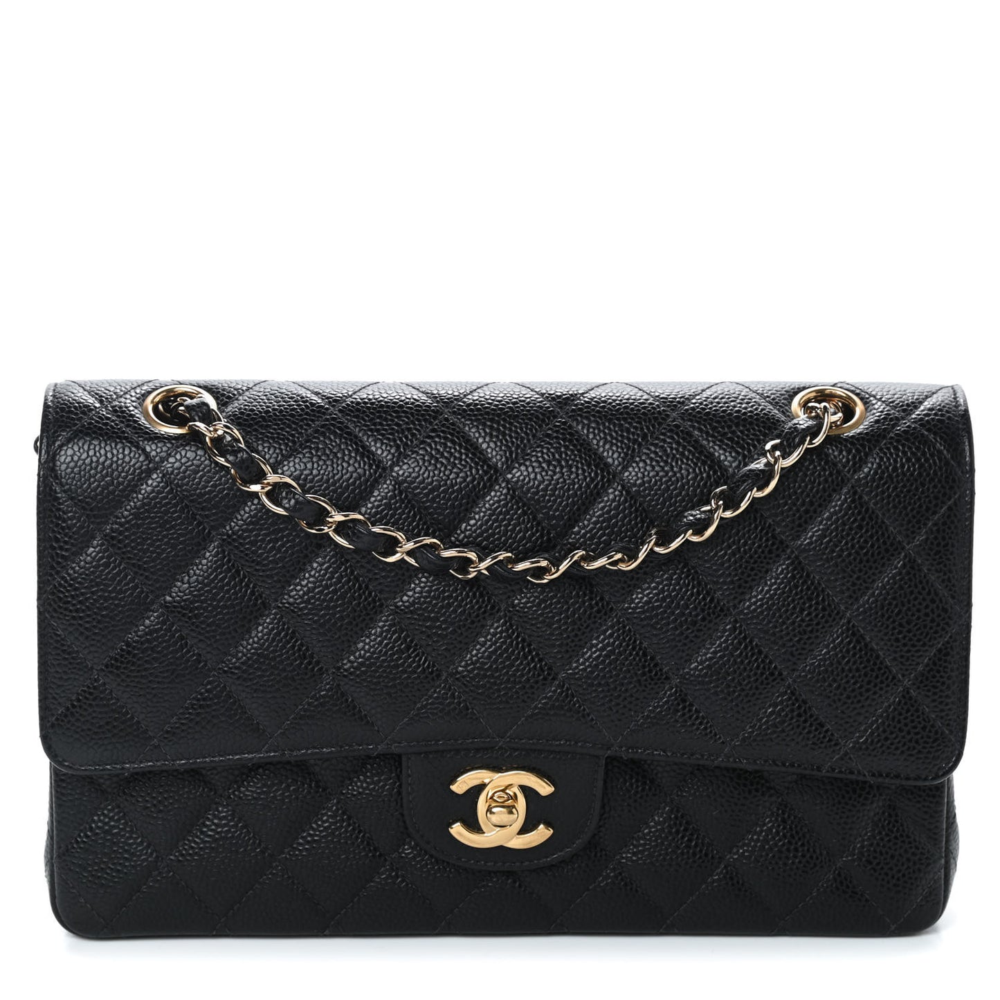 Caviar Quilted Medium Double Flap Black