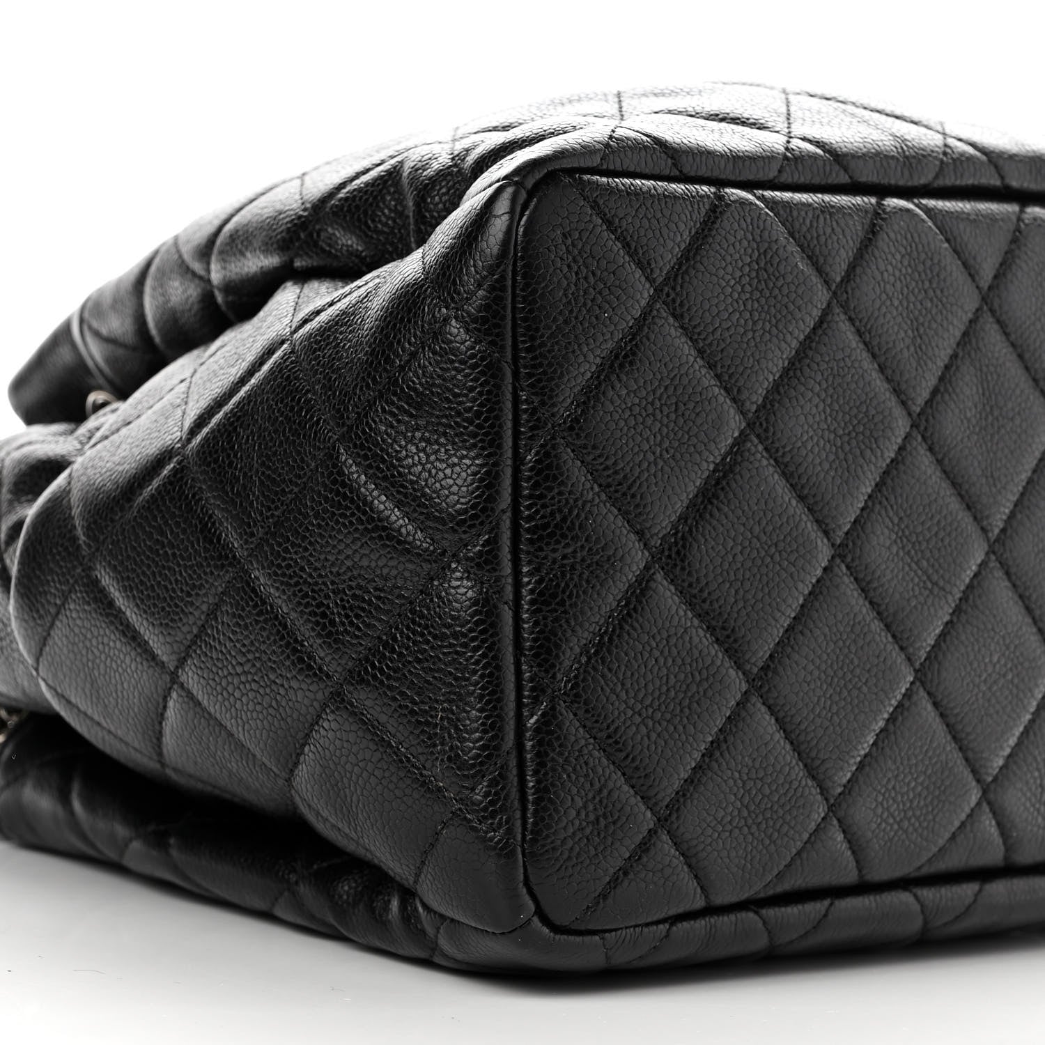 Chanel Caviar Flat Quilted CC Chain Bucket Drawstring Bag Black 9 of 11