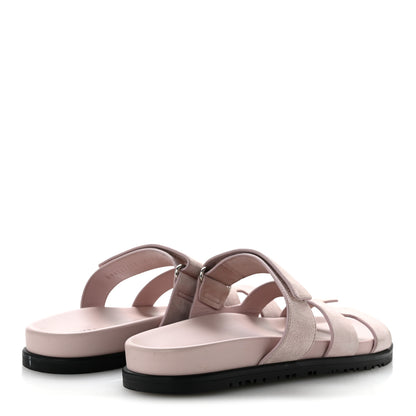 Hermes Suede Goatskin Womens Chypre Sandals 38.5 Rose Porcelaine 5 of 9
