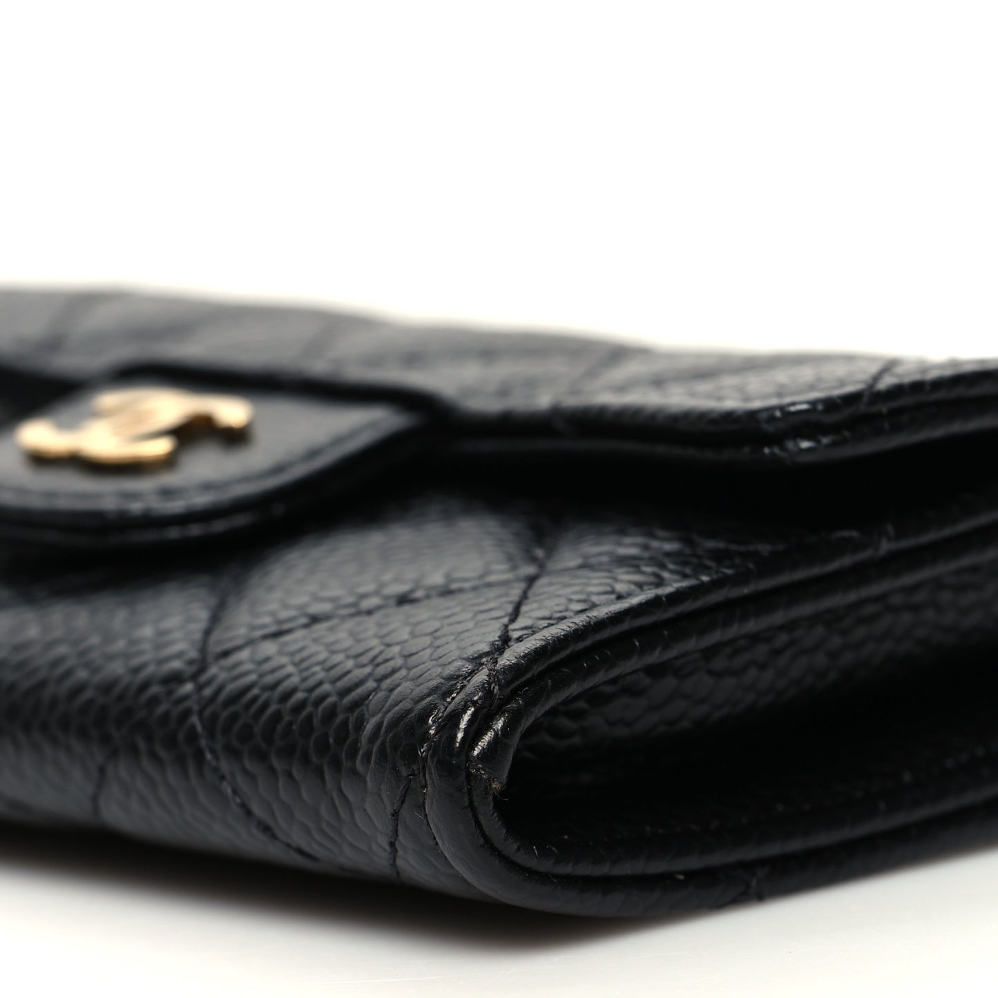 Caviar Quilted Flap Card Holder Wallet Black