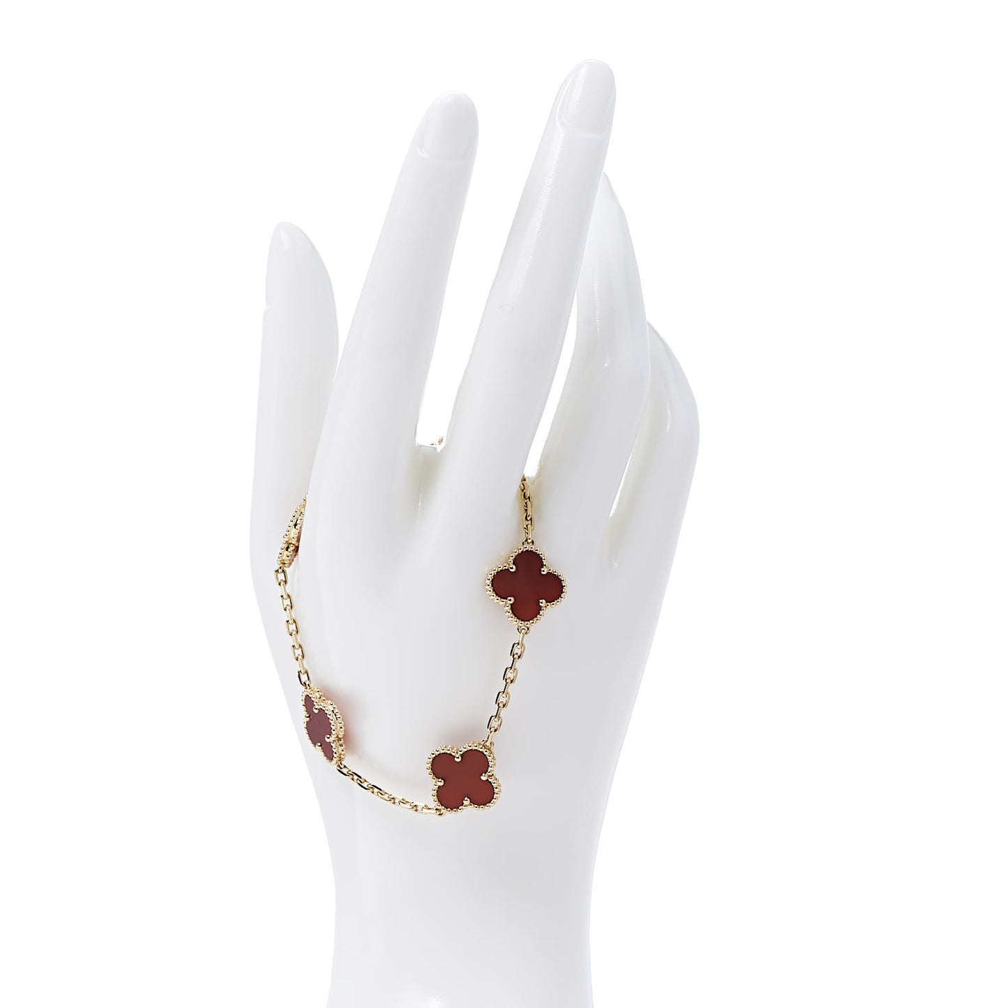 18K Yellow Gold Carnelian 5 Motifs Vintage Alhambra Bracelet