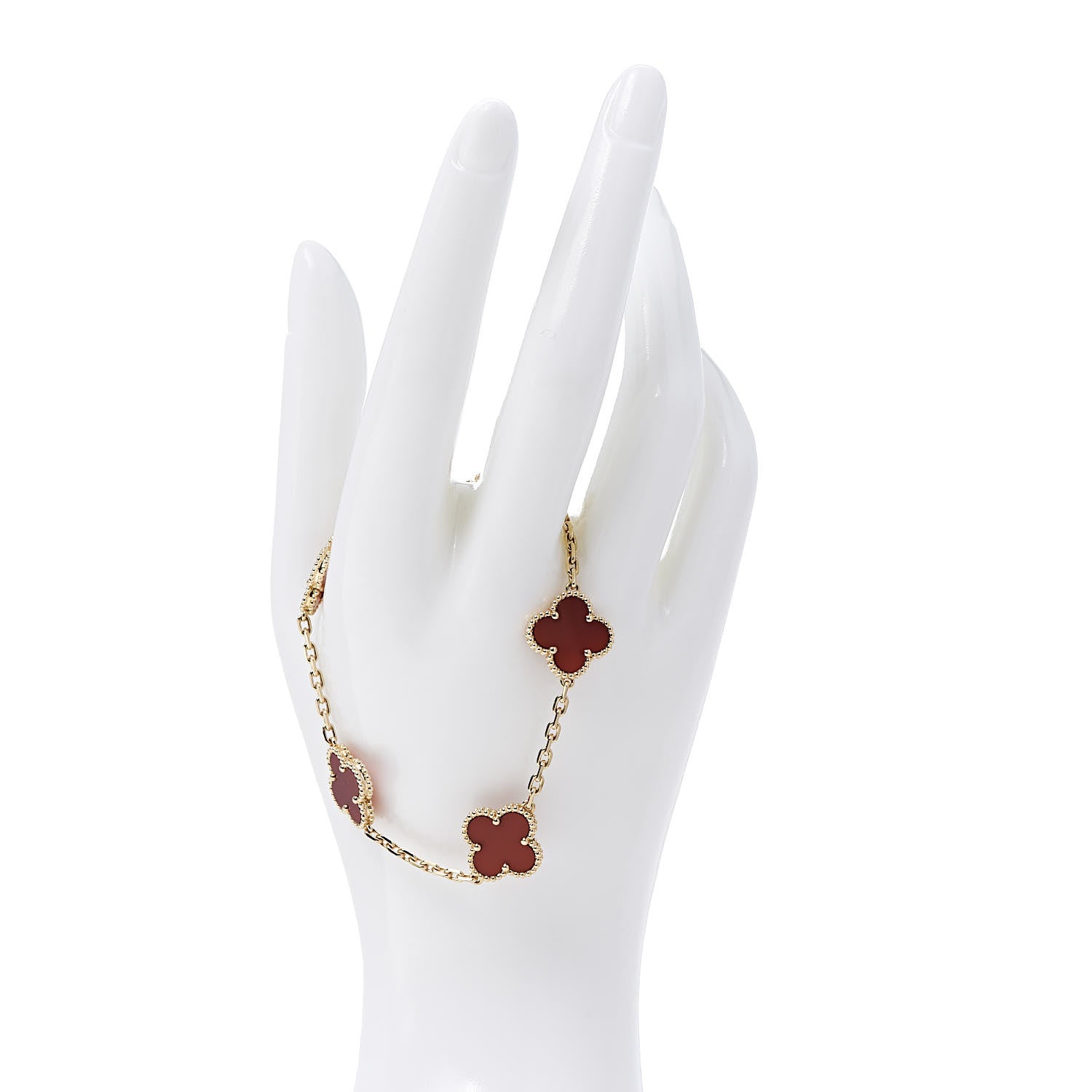Van Cleef & Arpels 18K Yellow Gold Carnelian 5 Motifs Vintage Alhambra Bracelet 2 of 6