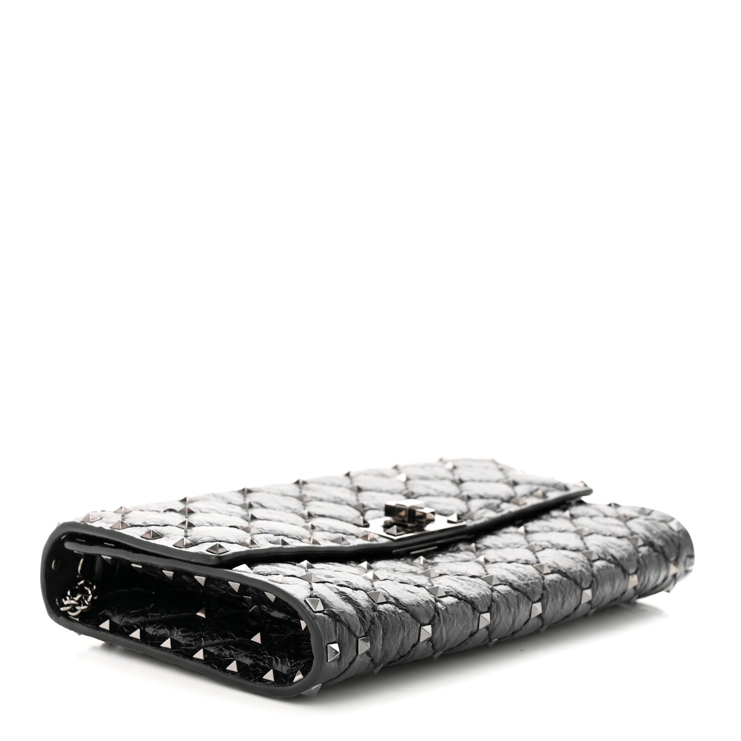 Valentino Garavani Craquele Nappa Rockstud Spike Wallet on Chain Black 4 of 9