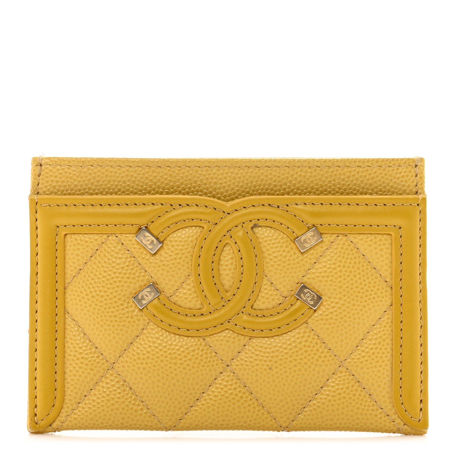 Chanel Caviar Quilted Filigree Card Holder Yellow 1 of 11