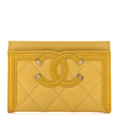 Chanel Caviar Quilted Filigree Card Holder Yellow 1 of 11