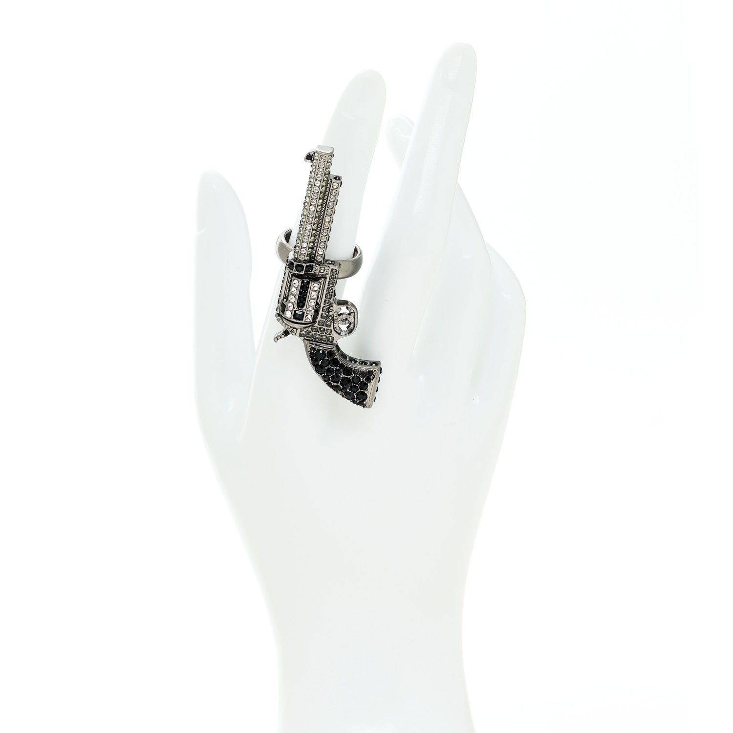 Chanel Baguette Crystal Ruthenium CC Paris Dallas Gun Ring 52 6 2 of 4