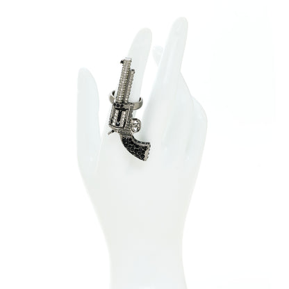 Chanel Baguette Crystal Ruthenium CC Paris Dallas Gun Ring 52 6 2 of 4
