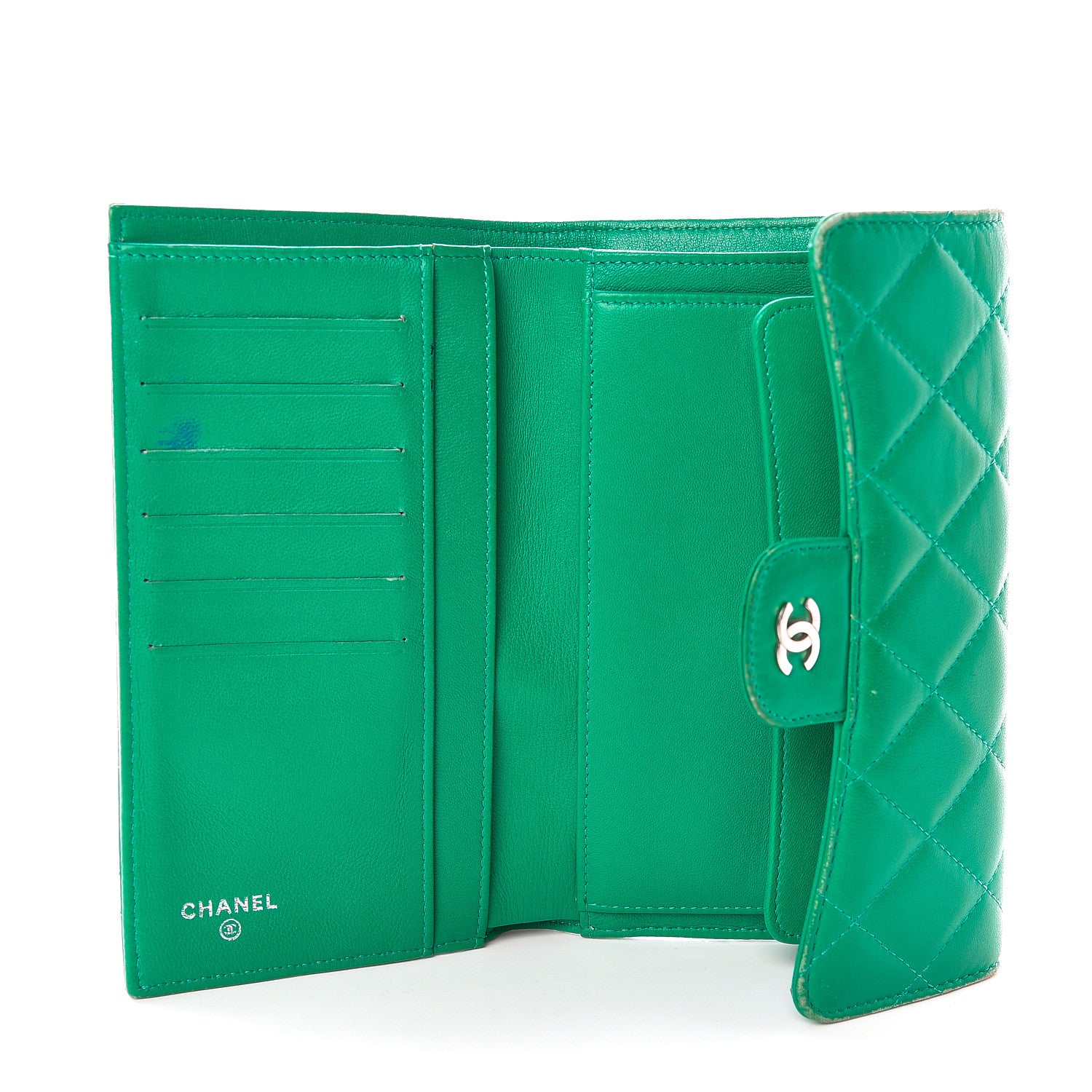Chanel Lambskin Quilted Large Flap Wallet Green 5 of 18