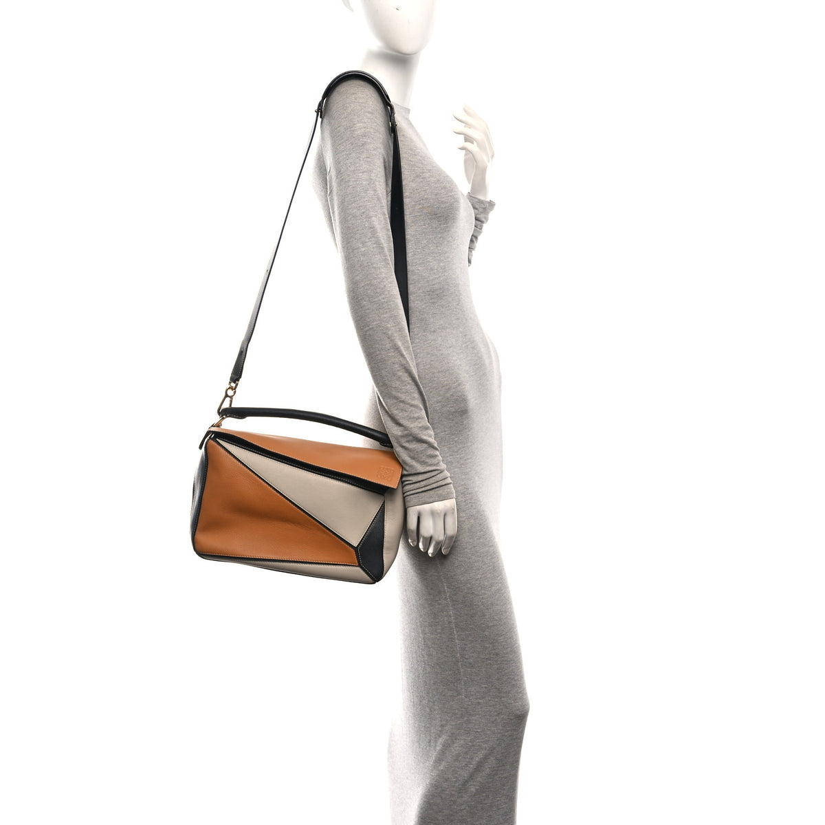 Loewe Grained Calfskin Medium Puzzle Bag Amber Light Oat 2 of 9