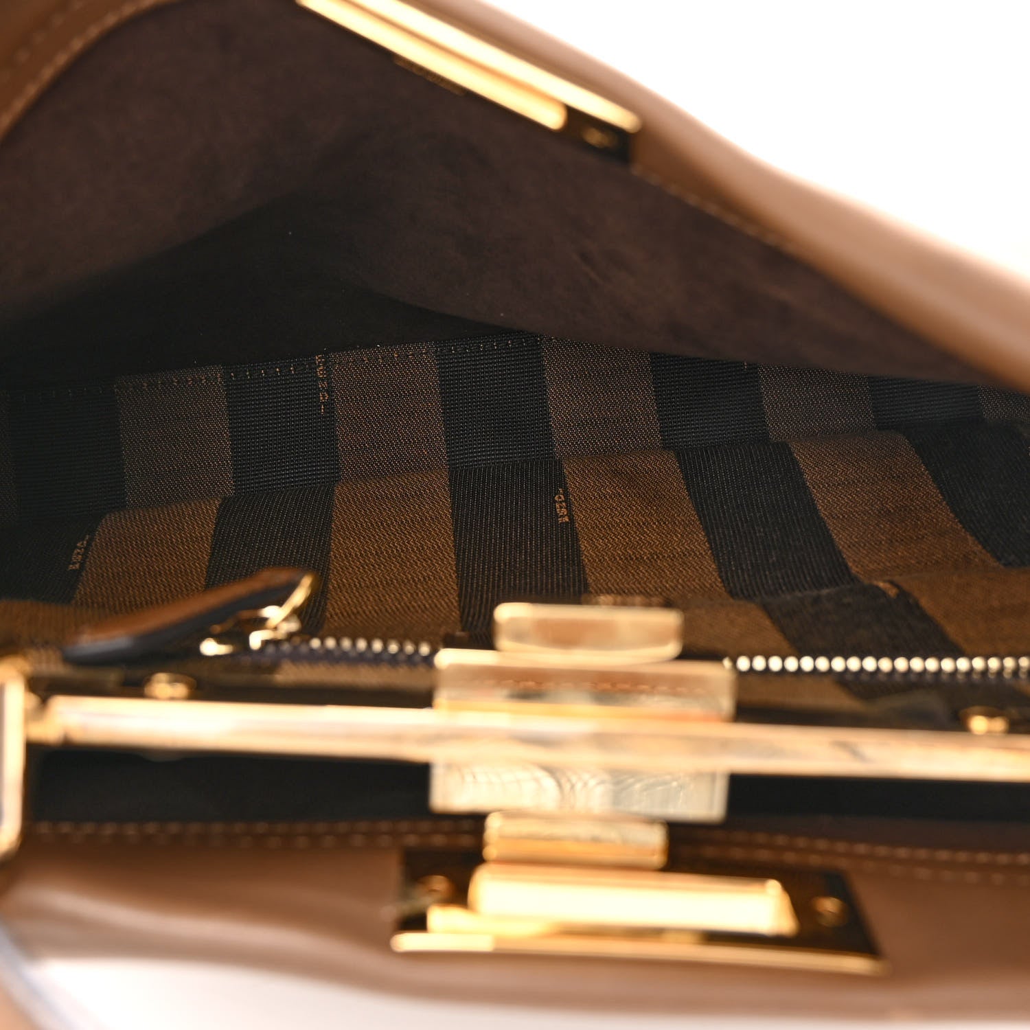 Fendi Vitello Seta Fabric Jacquard Pequin Medium Peekaboo Iconic Satchel Foresta Tobacco 5 of 10