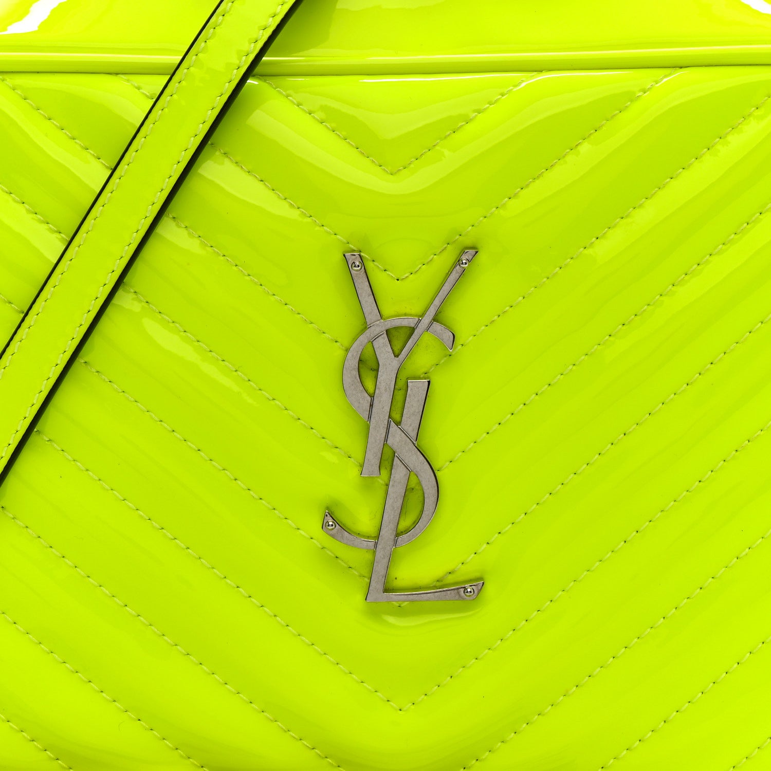 Saint Laurent Patent Calfskin Matelasse Monogram Lou Camera Bag Neon Yellow 8 of 10
