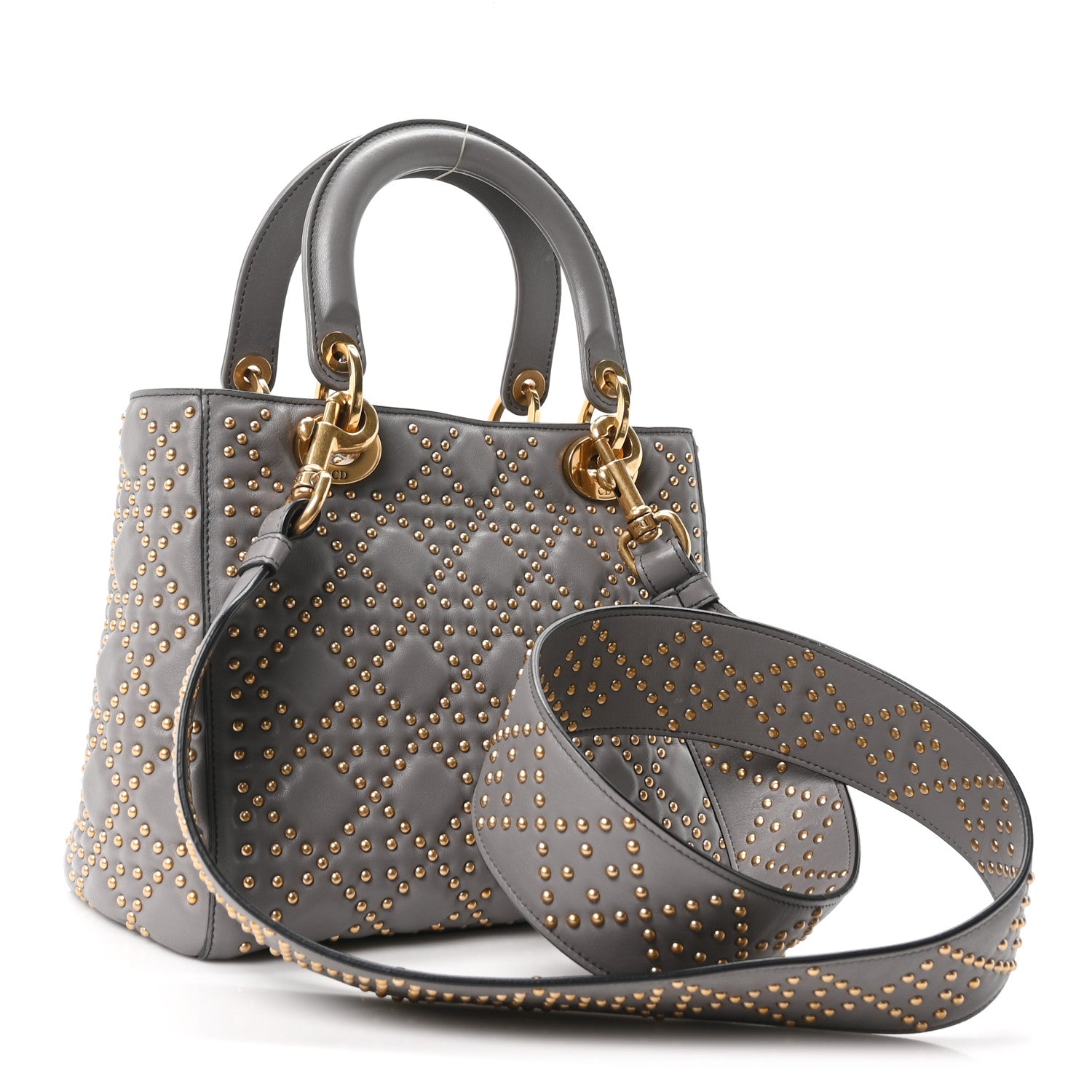Christian Dior Calfskin Cannage Studded Medium Supple Lady Dior Grey 3 of 10