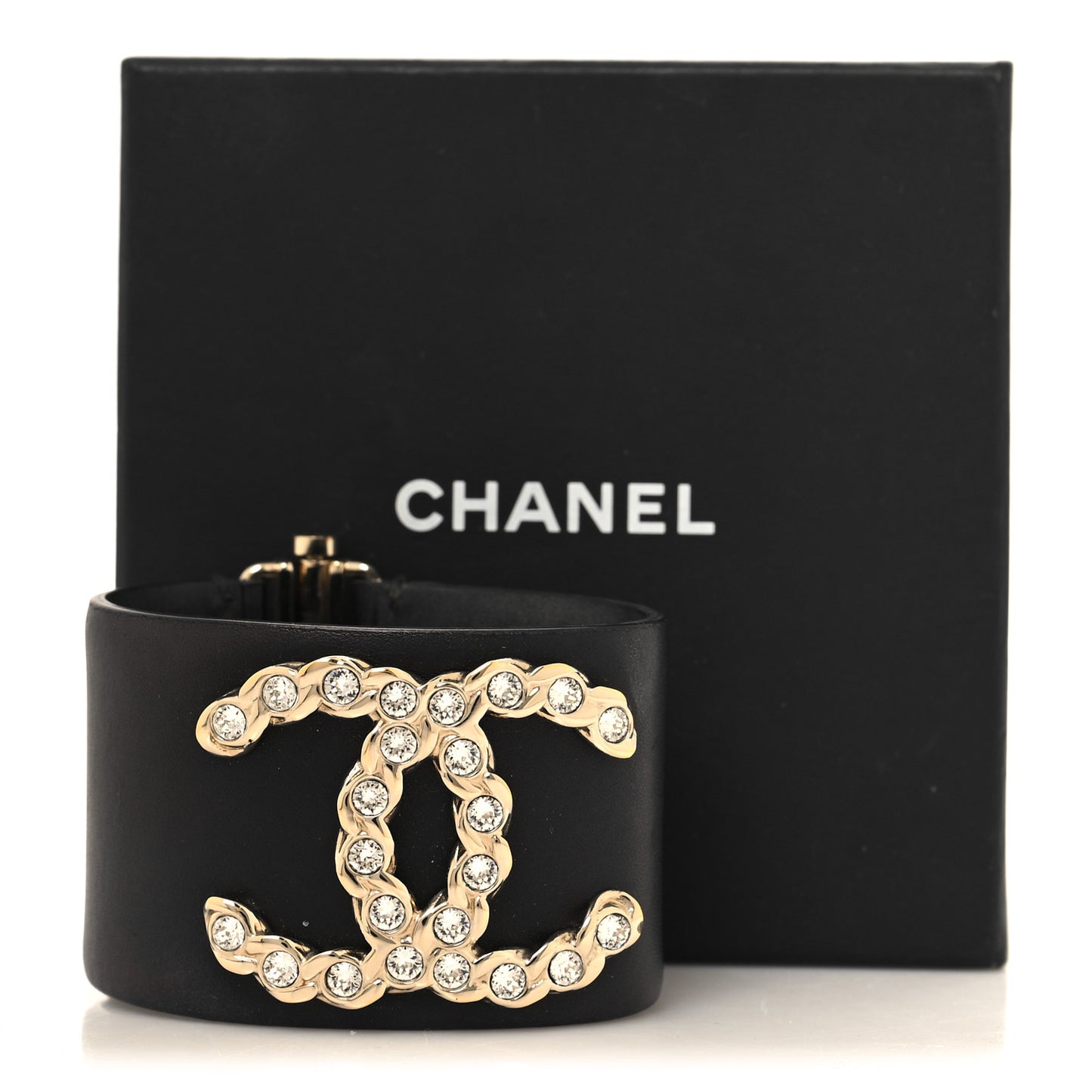 Calfskin Crystal Pearls Coronation Cuff Black