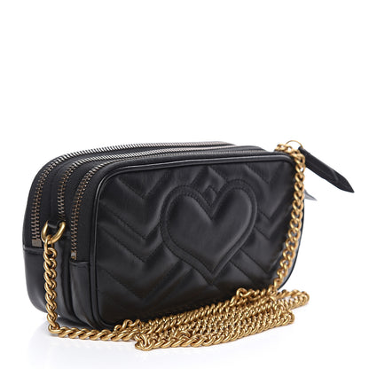 Gucci Calfskin Matelasse Mini GG Marmont Chain Crossbody Bag Black 2 of 10