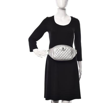 Chanel Metallic Grained Calfskin Quilted Casual Rock Waist Bag Fanny Pack Silver 2 of 10