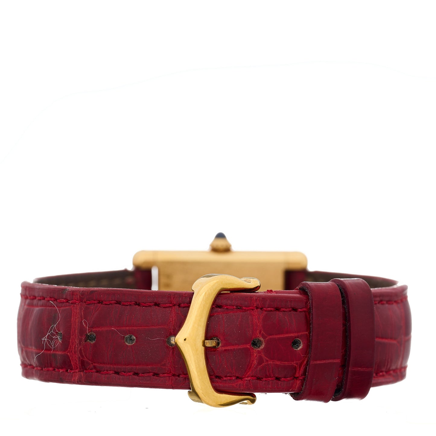 18K Yellow Gold Alligator 22mm Tank Louis Manual Winding Watch Red