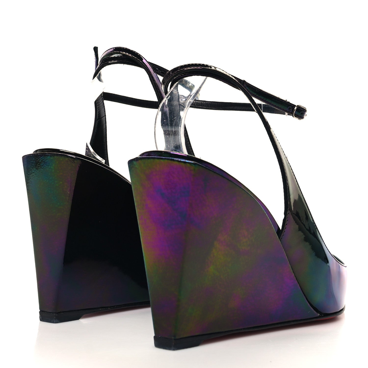 Christian Louboutin Patent Iridescent Sling Condorage 85 Wedge Pumps 39 Black 4 of 8