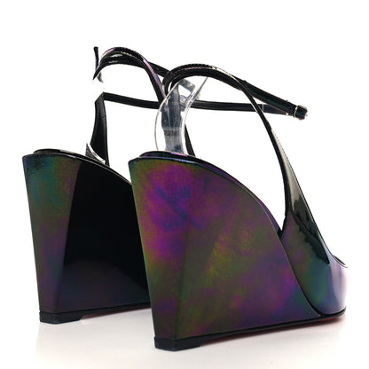 Christian Louboutin Patent Iridescent Sling Condorage 85 Wedge Pumps 39 Black 4 of 8
