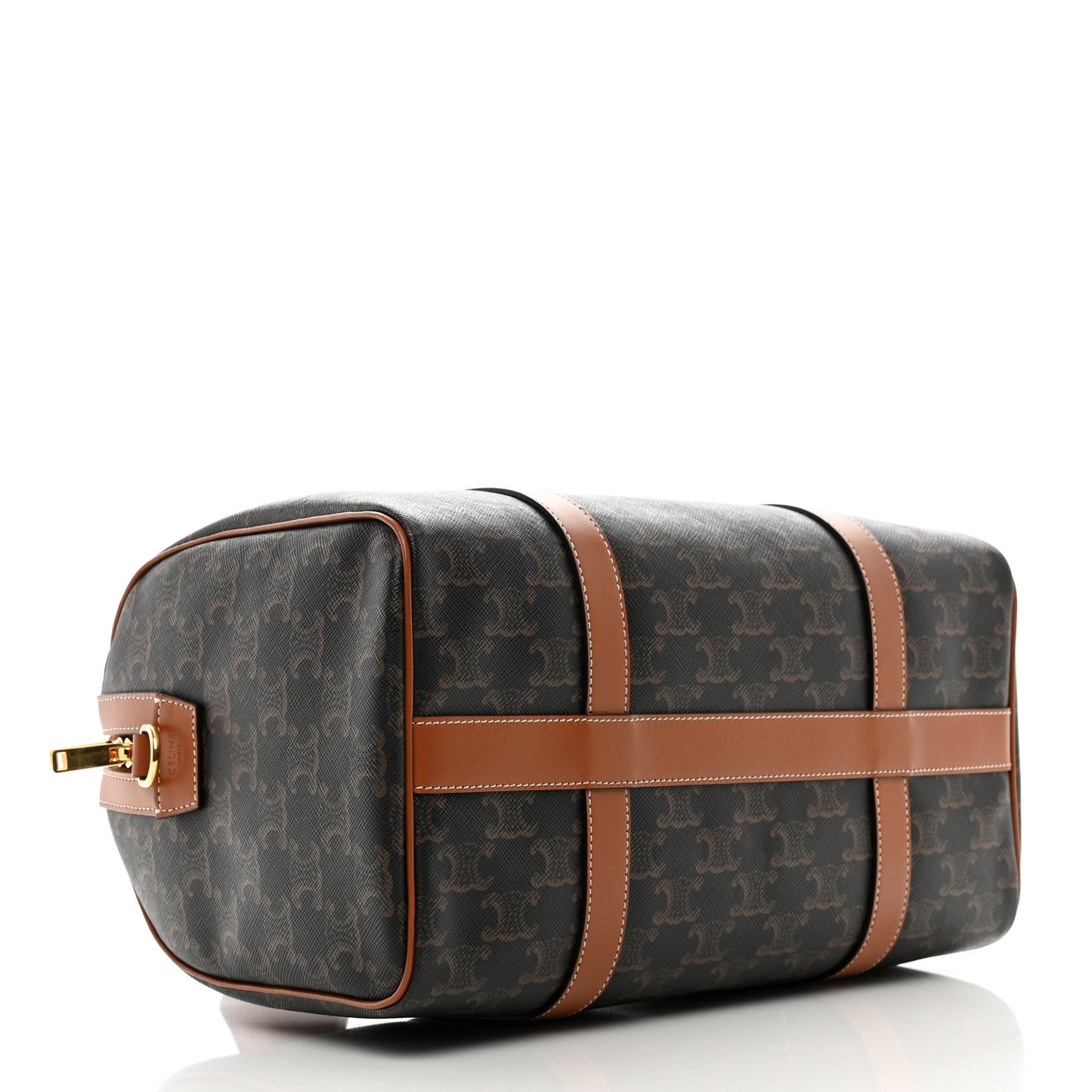 Triomphe Canvas Calfskin Boston Bag Tan
