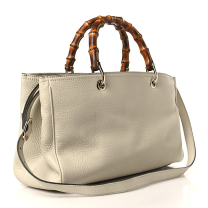 Gucci Pebbled Calfskin Medium Bamboo Shopper Tote Off White 3 of 12