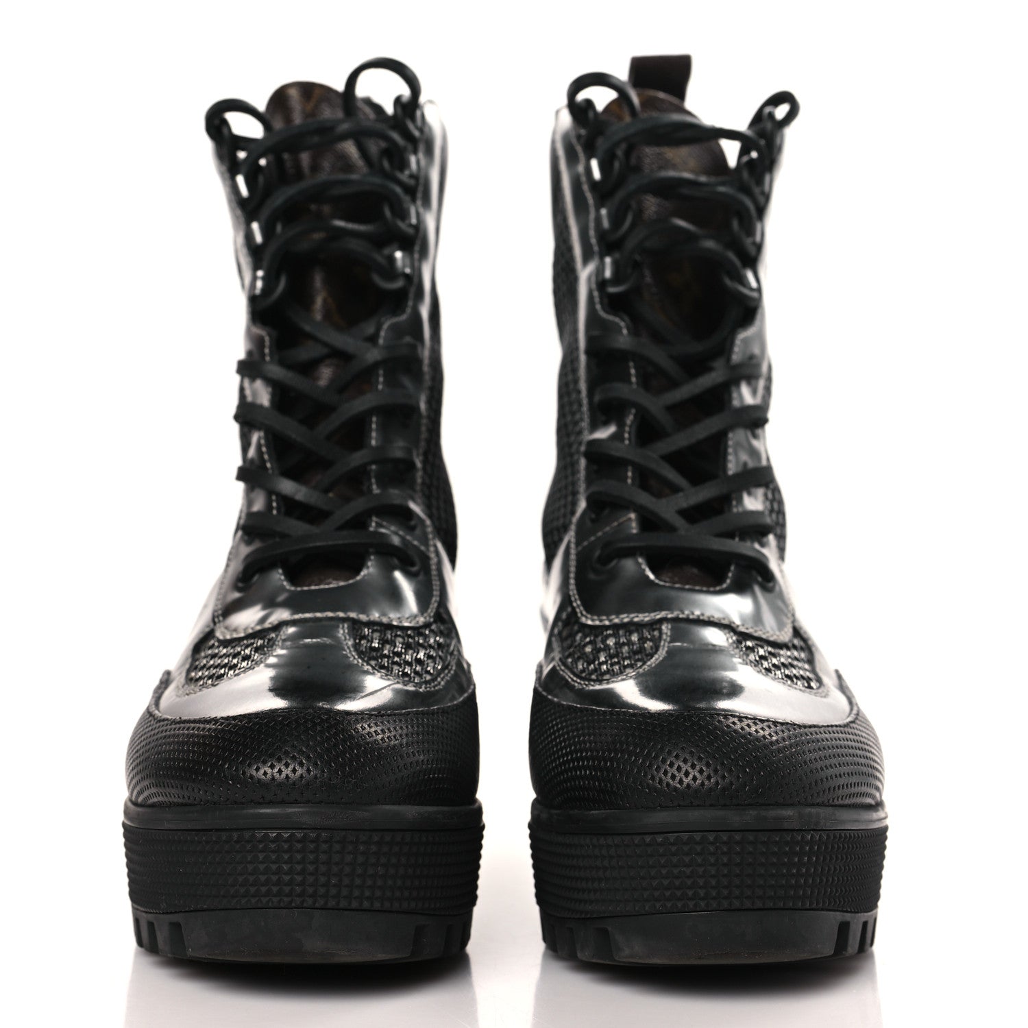 Louis Vuitton Metallic Calfskin Technical Fabric Digital Gate Laureate Platform Desert Boot 37 Silver 2 of 8