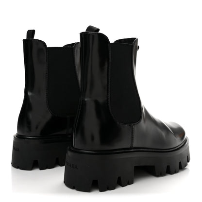 Prada Brushed Calfskin Stride Triangle Booties 36.5 Black 5 of 8