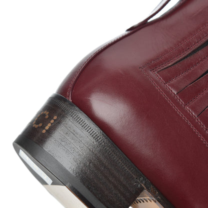 Gucci New Waxed Calfskin Mens G Medallion Toe Ankle Boots 8.5 Red Bordeaux 15 of 15