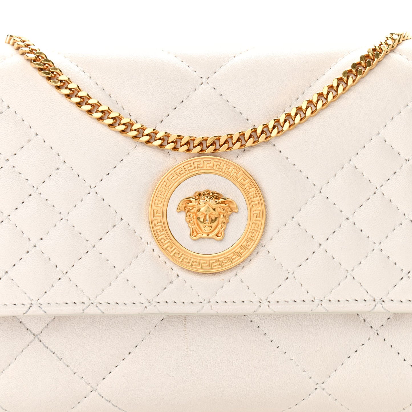 Calfskin Icon Quilted Wallet On Chain Crossbody White