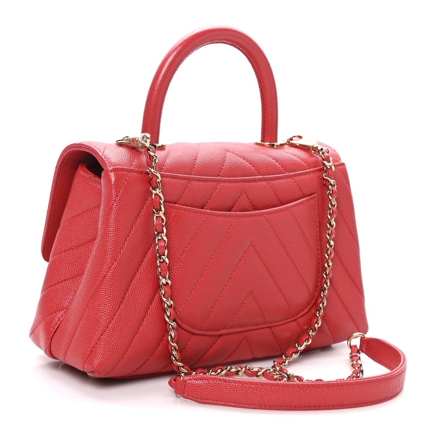 Caviar Chevron Quilted Mini Coco Handle Flap Red