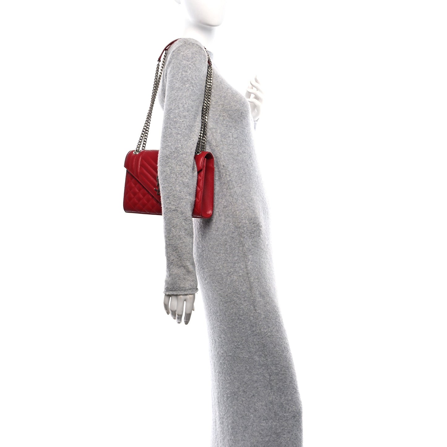 Grain De Poudre Textured Mixed Matelasse Triquilt Medium Monogram Satchel New Red
