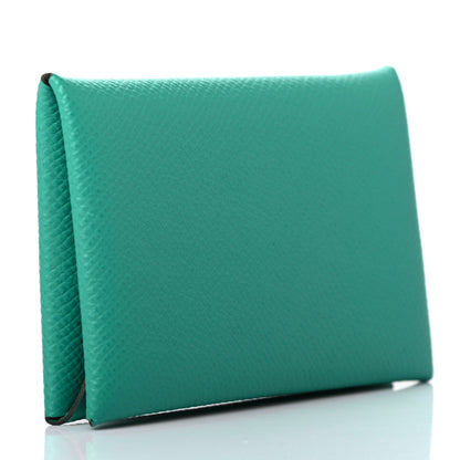 Hermes Epsom Calvi Card Case Bleu Paon 3 of 7