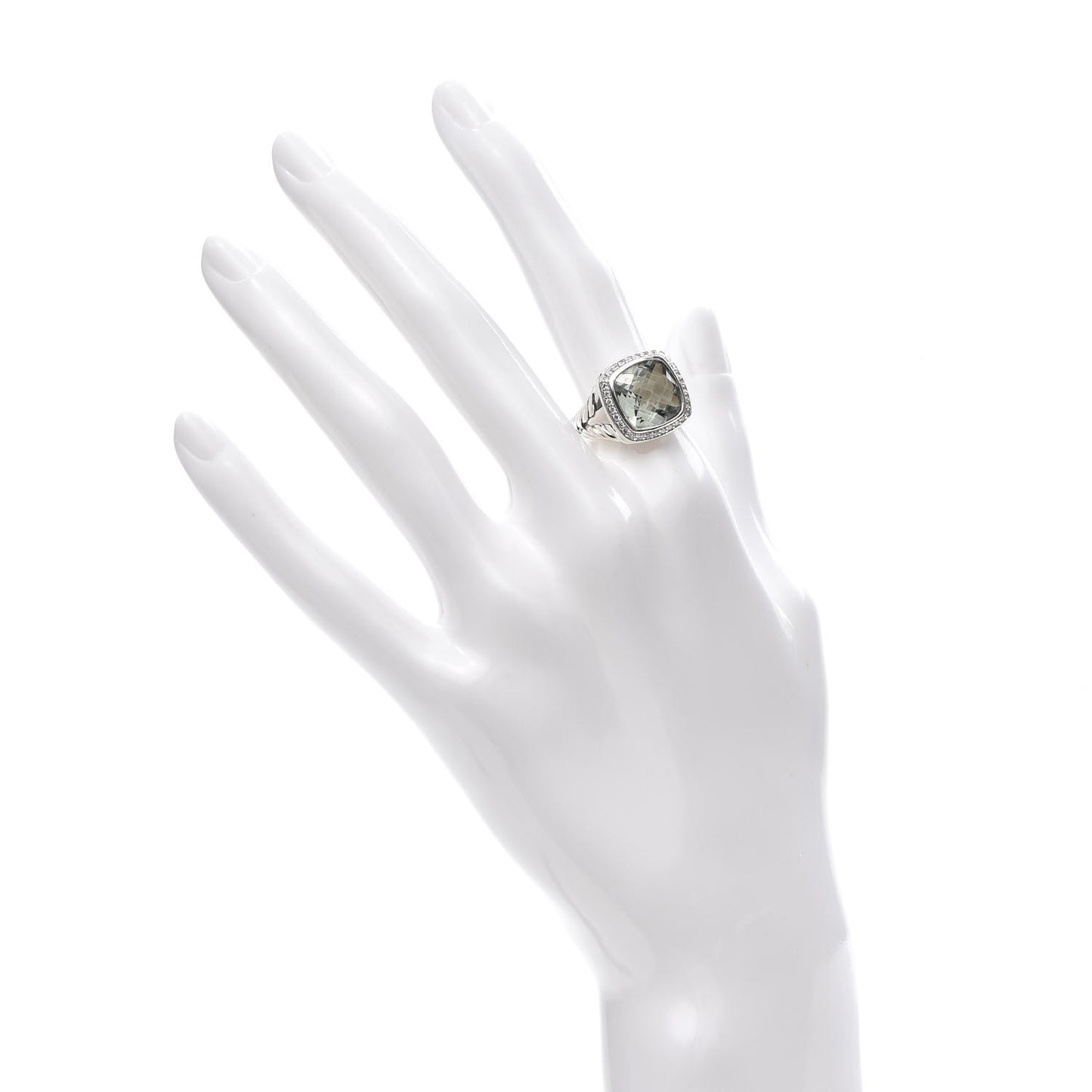 Sterling Silver Diamond Prasiolite 11mm Albion Ring 51 5.75