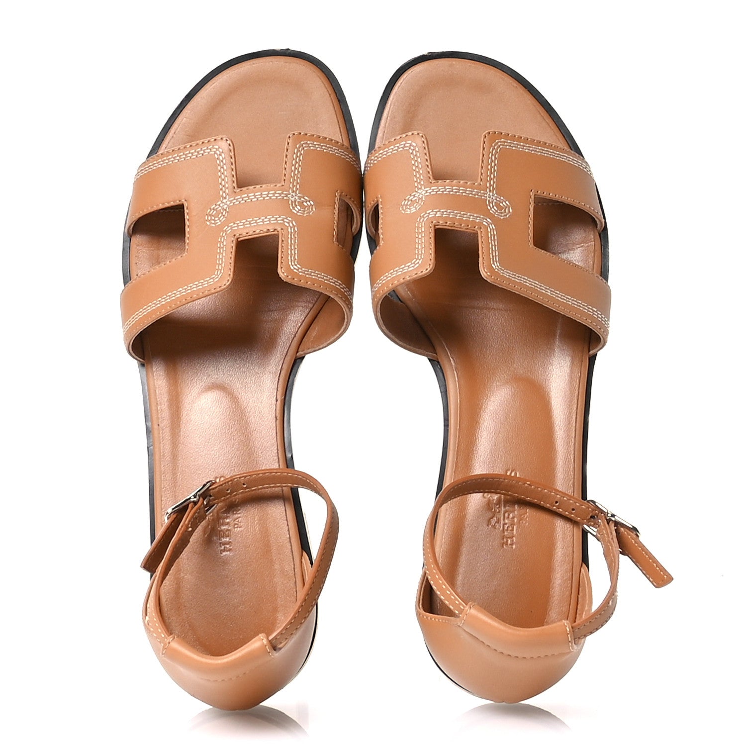 Hermes Calfskin Embroidered Santorini Sandals 38 Naturel 2 of 13