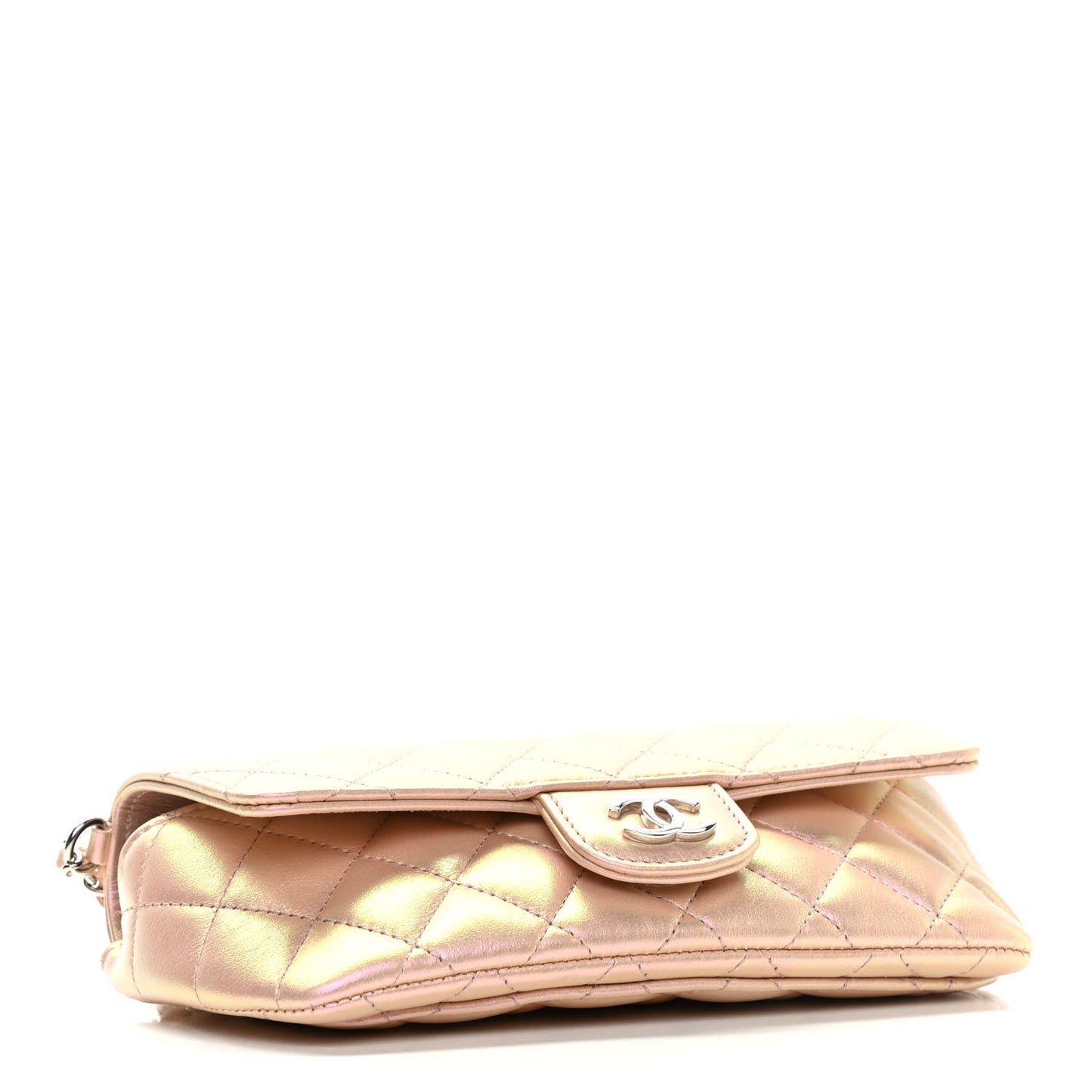 Iridescent Calfskin Quilted Glasses Case With Chain Pink