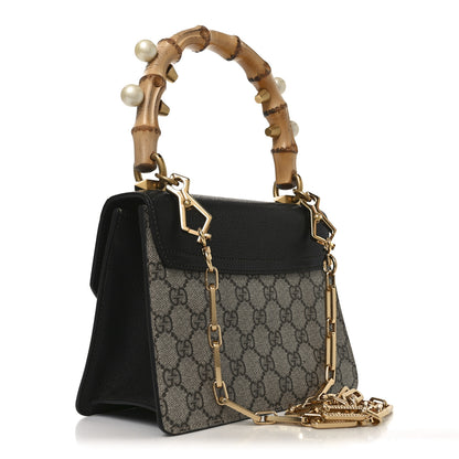 Gucci GG Supreme Monogram Goatskin Pearl Mini Fox Broche Bamboo Top Handle Bag Beige Ebony Black Hibiscus Red Mystic White 3 of 10