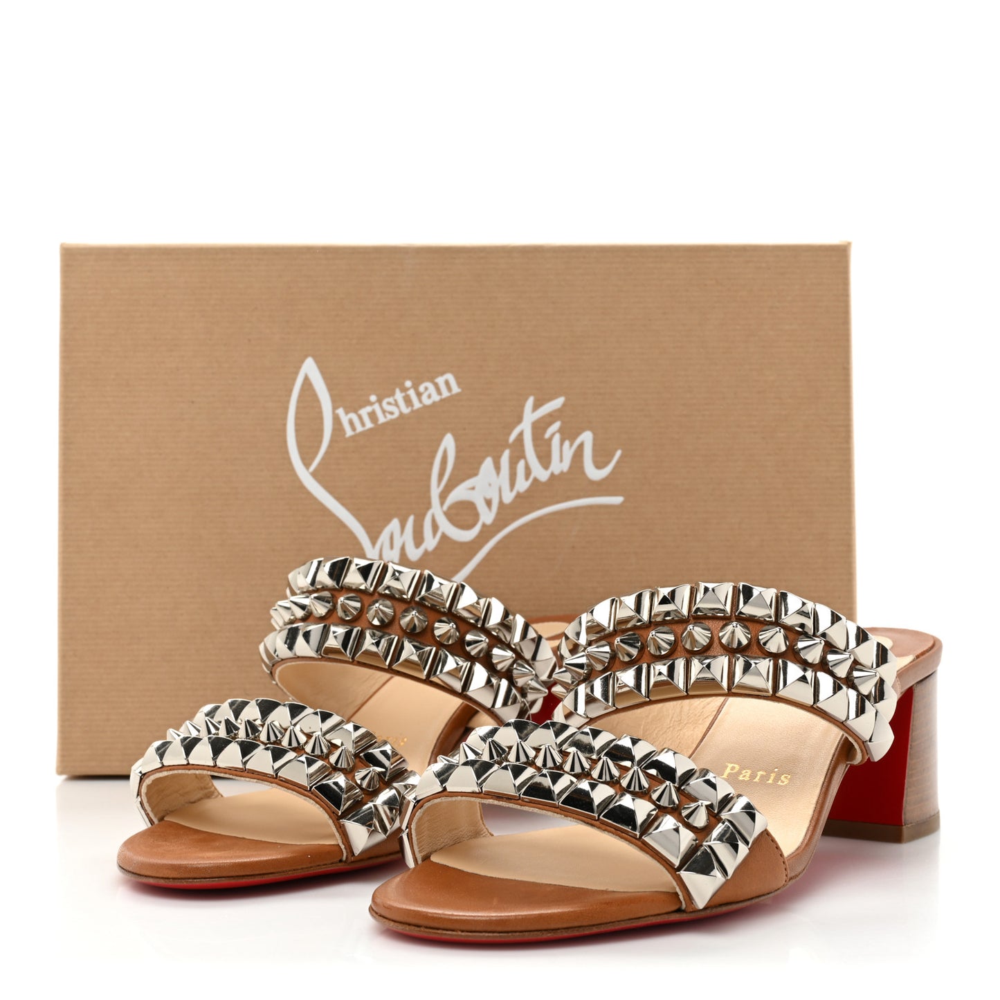 Calfskin Studded Tina Goes Mad 55 Slide Sandals 37 Cuoio