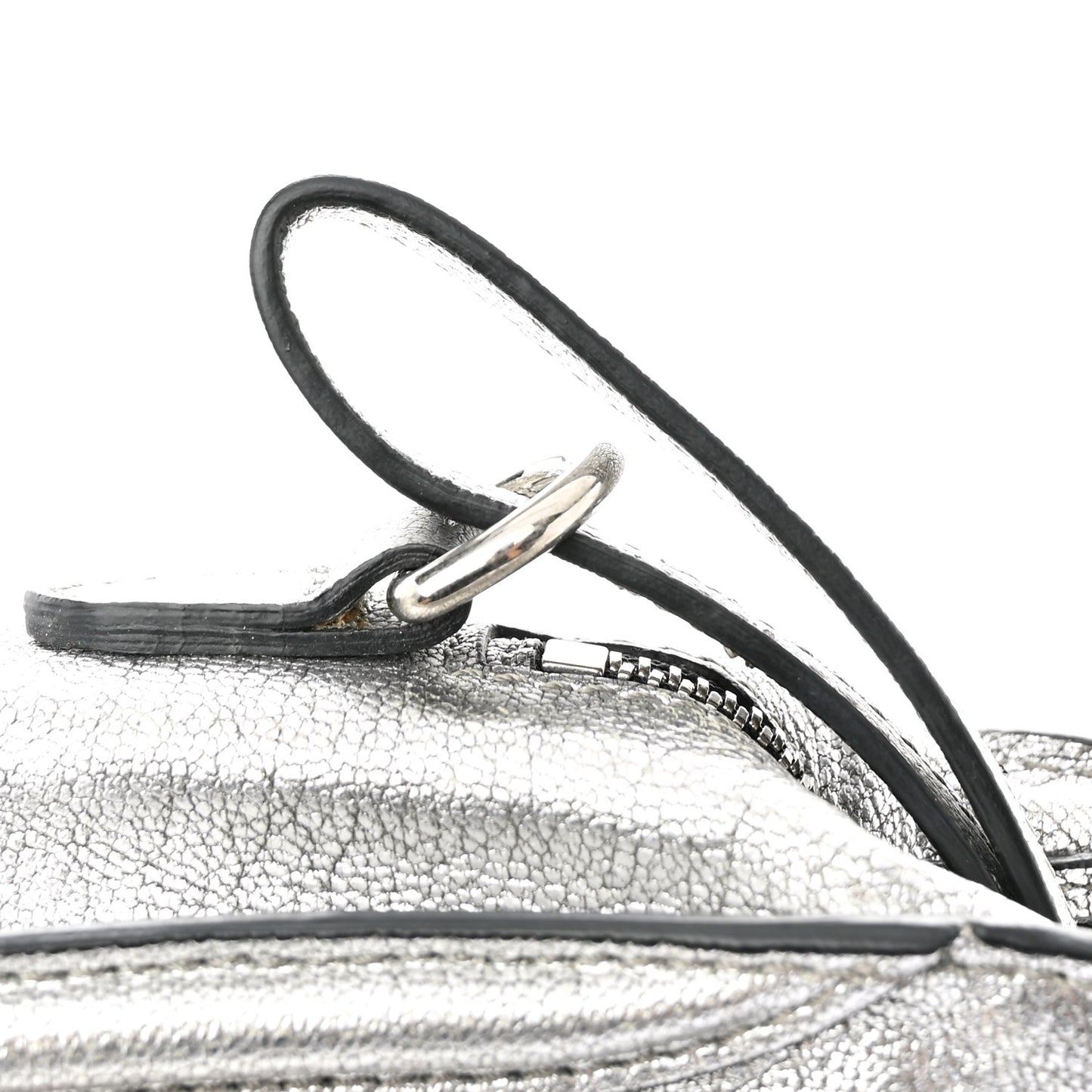Metallic Pebbled Calfskin Mini Padlock Tote Silver