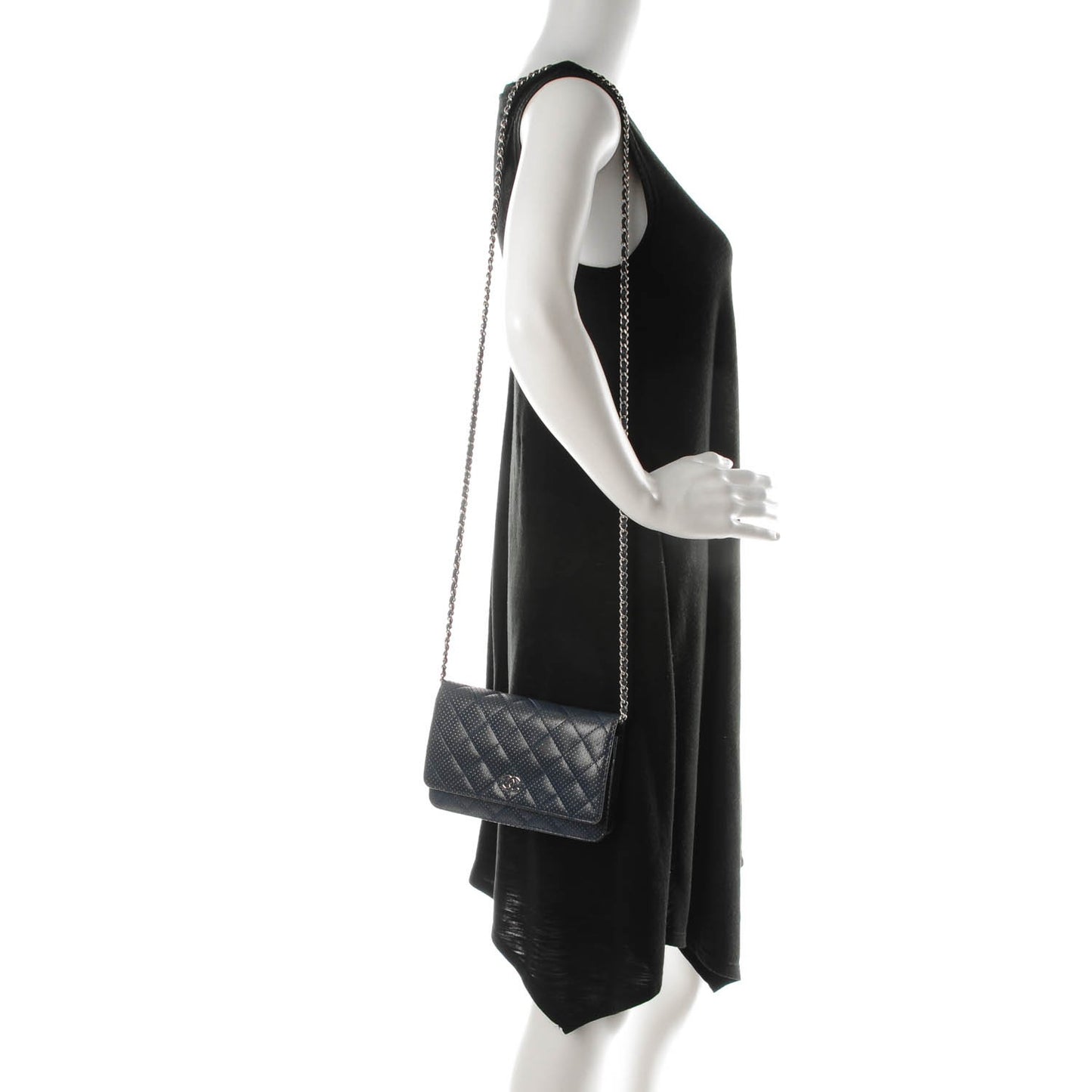 Lambskin Perforated Wallet On Chain WOC Blue