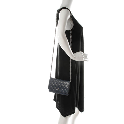 Chanel Lambskin Perforated Wallet On Chain WOC Blue 2 of 9