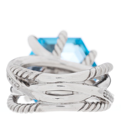 David Yurman Sterling Silver Diamond Blue Topaz 16mm Cable Wrap Ring 52 6 3 of 4