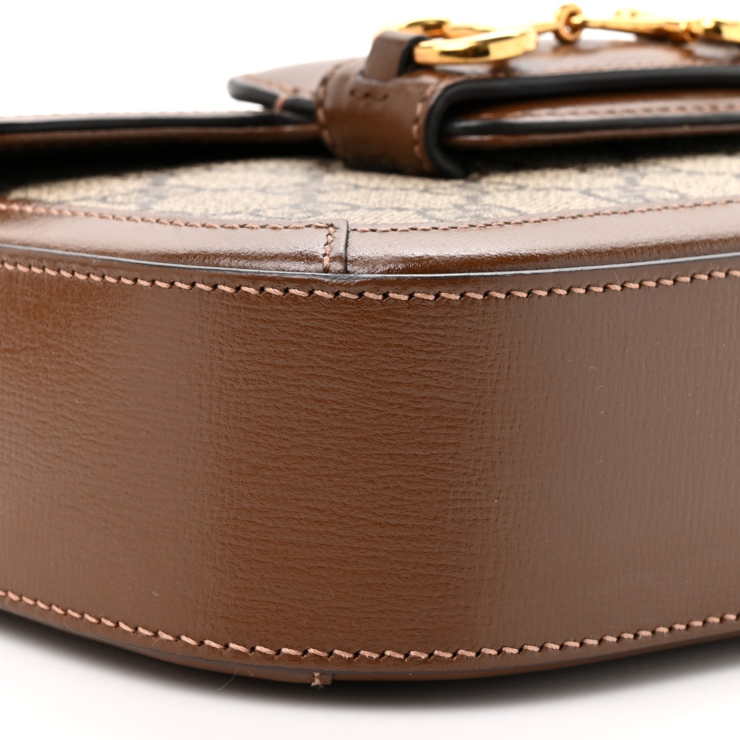GG Supreme Monogram Azalea Calfskin Web Mini Horsebit 1955 Shoulder Bag Beige Ebony Brown Sugar