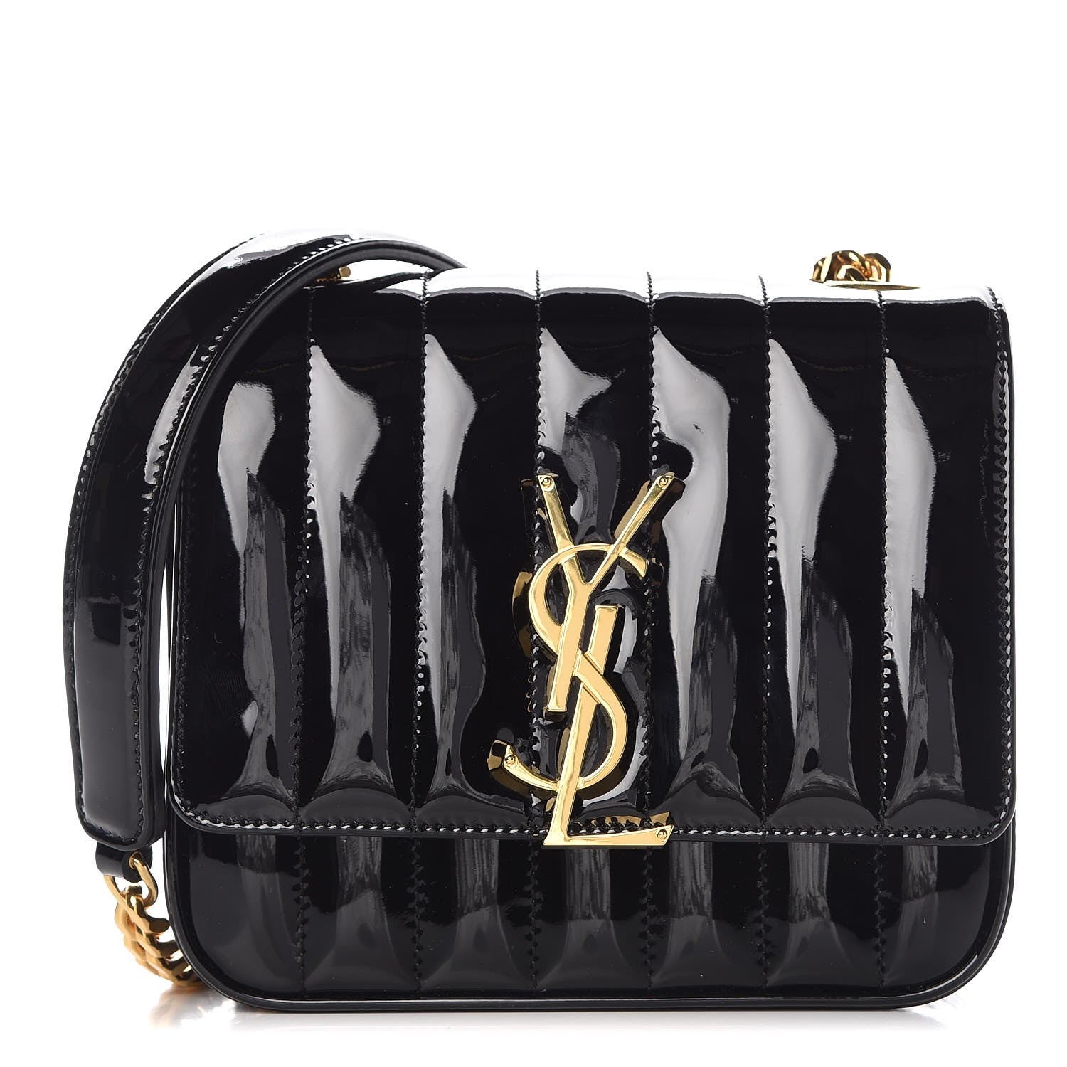 Saint Laurent Patent Calfskin Matelasse Monogram Small Vicky Chain Bag Black 1 of 9