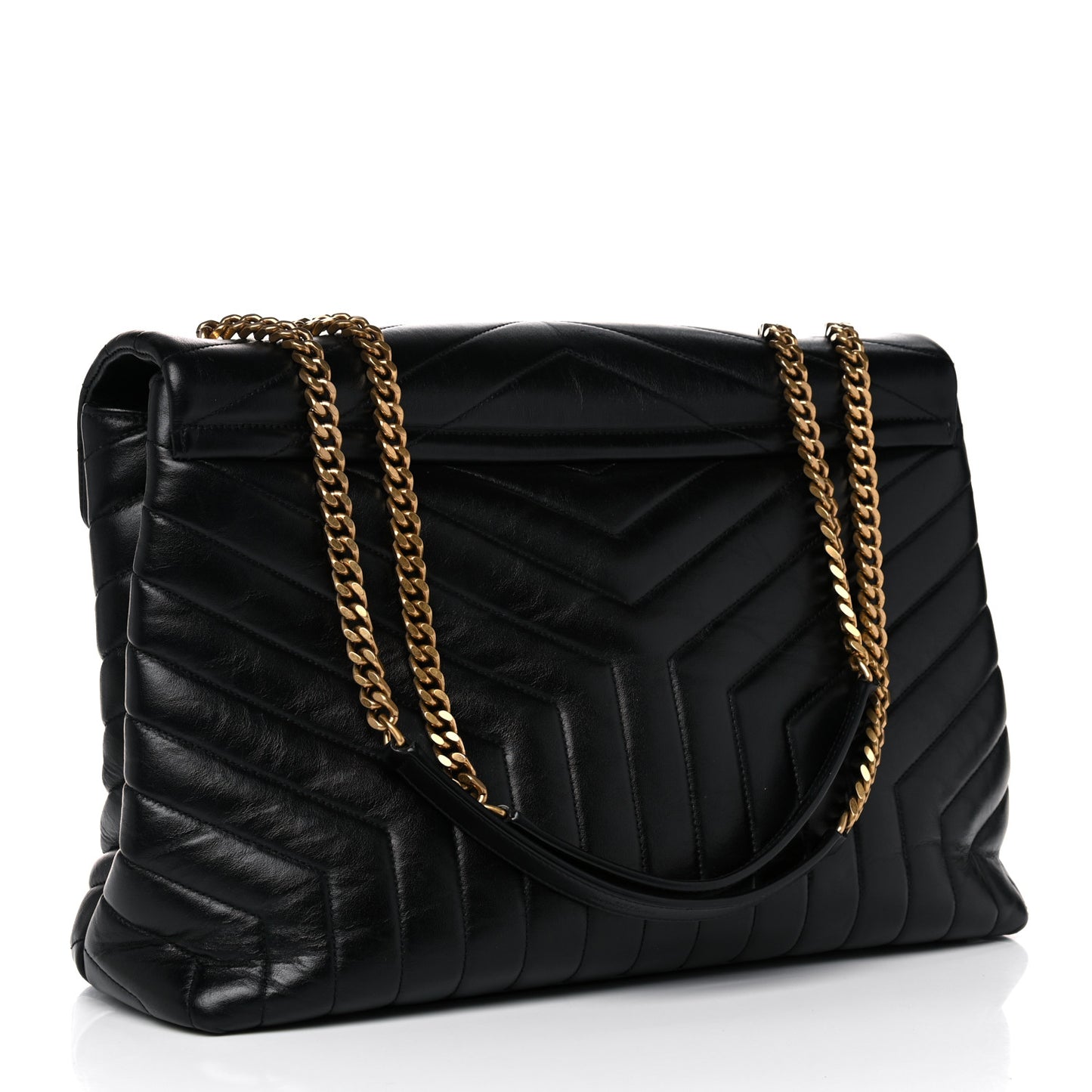 Calfskin Y Quilted Monogram Large Loulou Chain Satchel Black