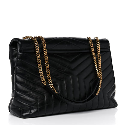 Saint Laurent Calfskin Y Quilted Monogram Large Loulou Chain Satchel Black 3 of 23