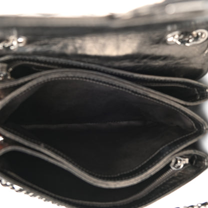 Chanel Metallic Crackled Calfskin Medium Clam's Pocket Flap Dark Silver 5 of 11
