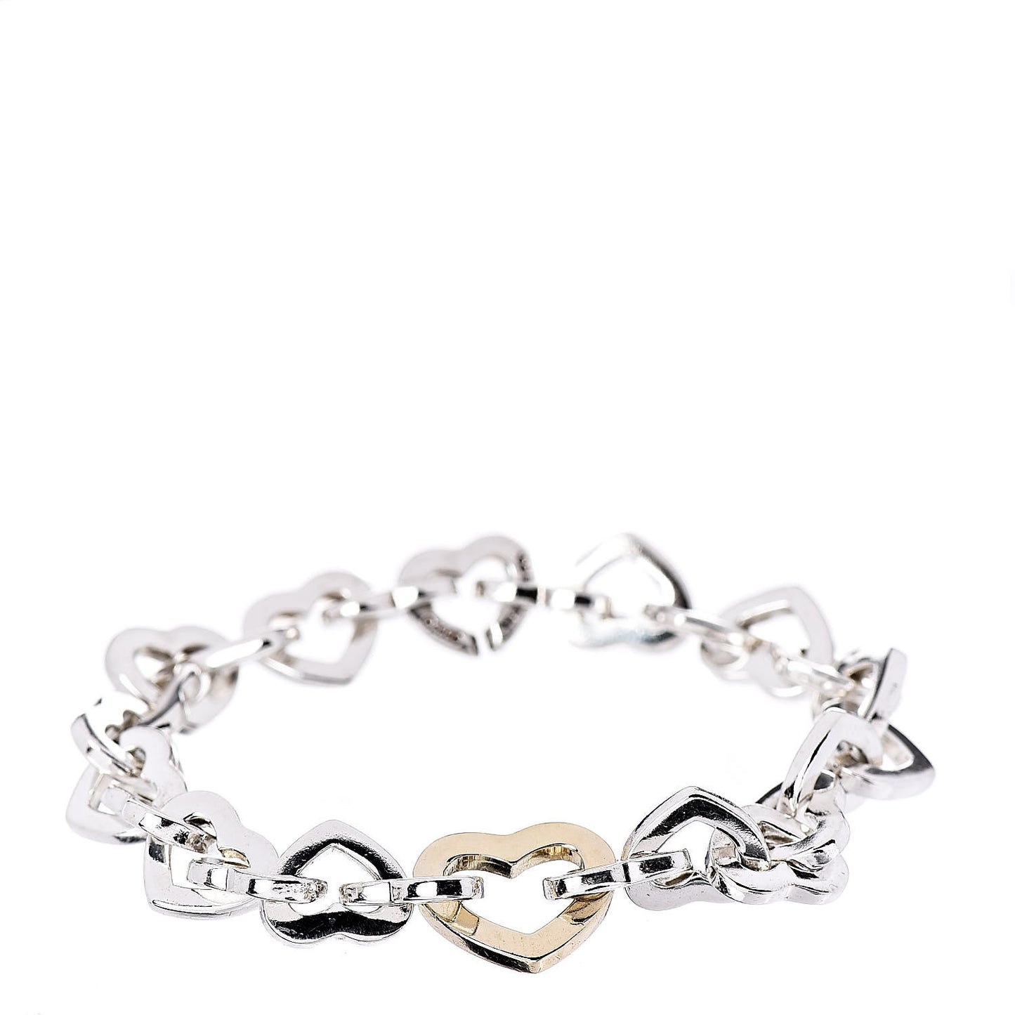 Sterling Silver 18K Yellow Gold Heart Links Bracelet