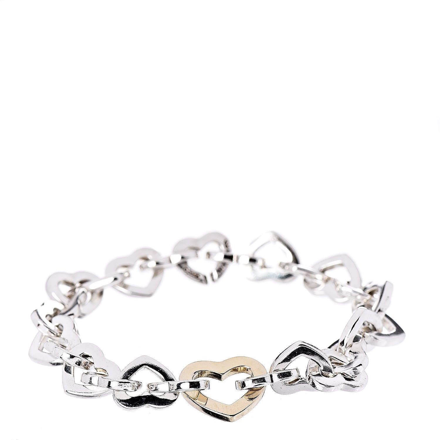 Tiffany Sterling Silver 18K Yellow Gold Heart Links Bracelet 1 of 6