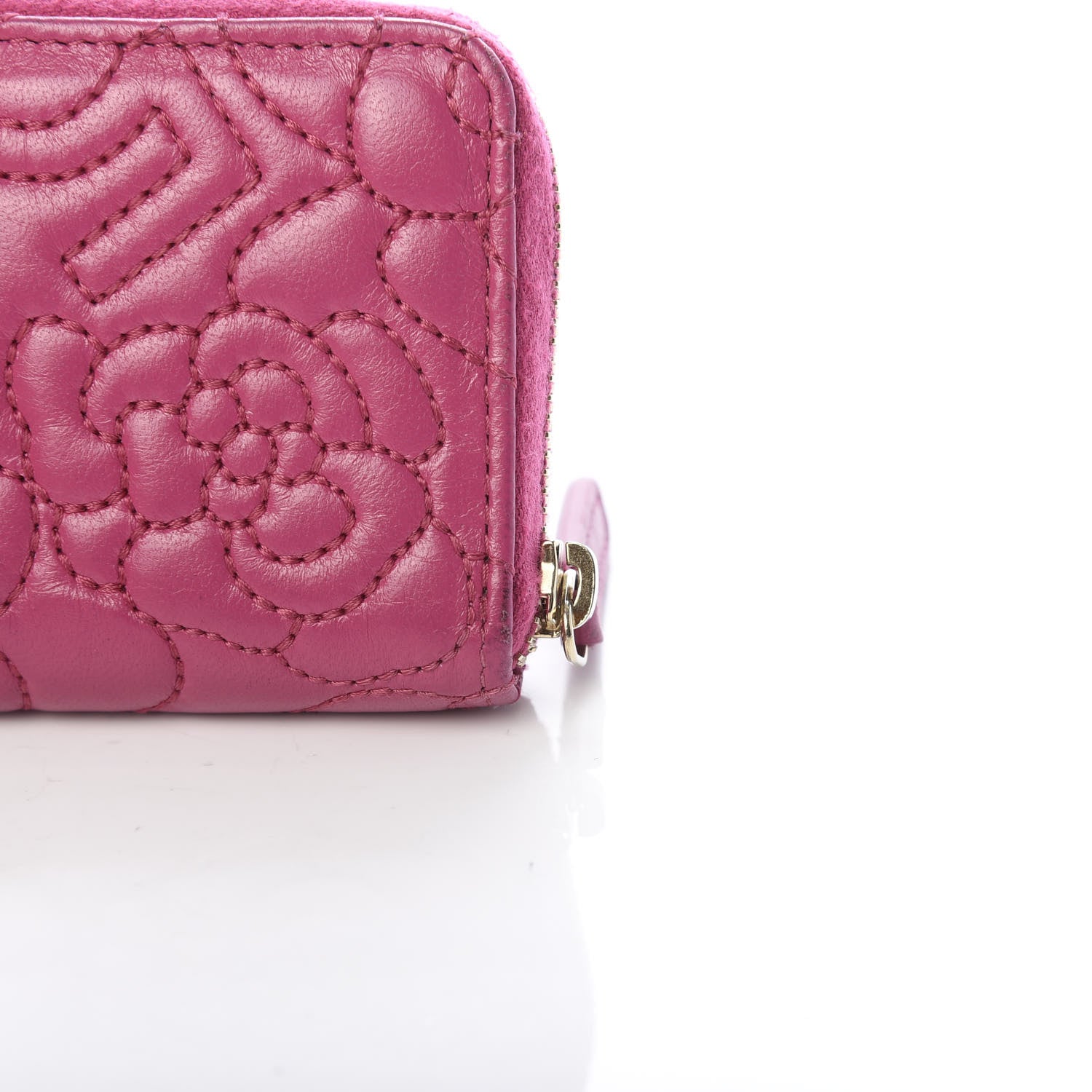 Chanel Lambskin Camellia Embossed Zip Coin Purse Fuchsia 9 of 12