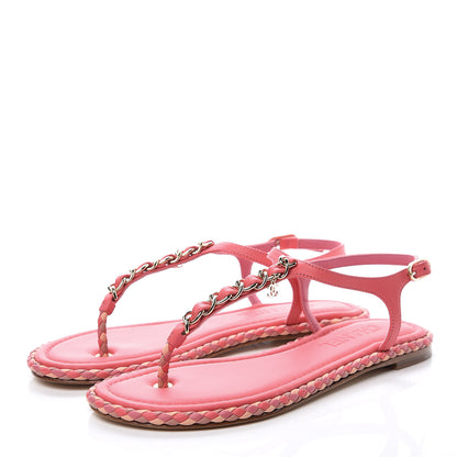 Chanel Lambskin CC Chain Thong Sandals 38 Bright Pink 3 of 8