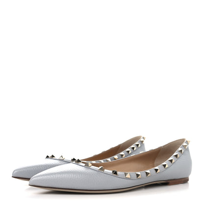 Valentino Garavani Pebbled Calfskin Rockstud Ballerina Flats 40 Pastel Grey 4 of 9